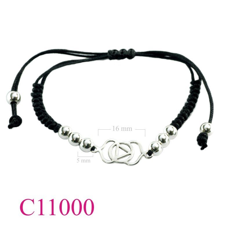 Bracelet, 14mm openwork flat Chakra Third Eye + 5mm beads and cotton string.