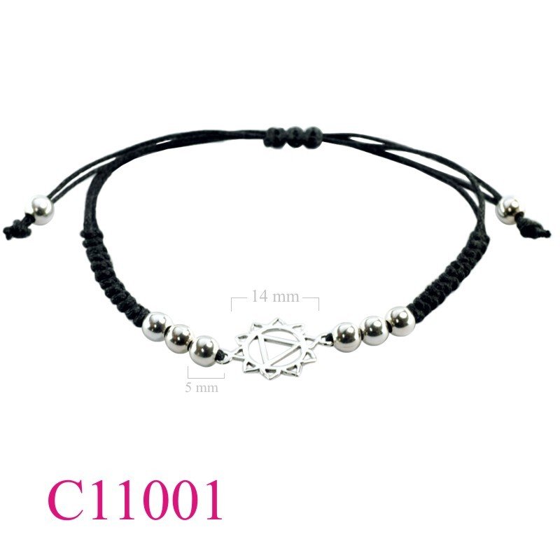 Bracelet, 14mm openwork flat Chakra Solar + 5mm beads and cotton string.