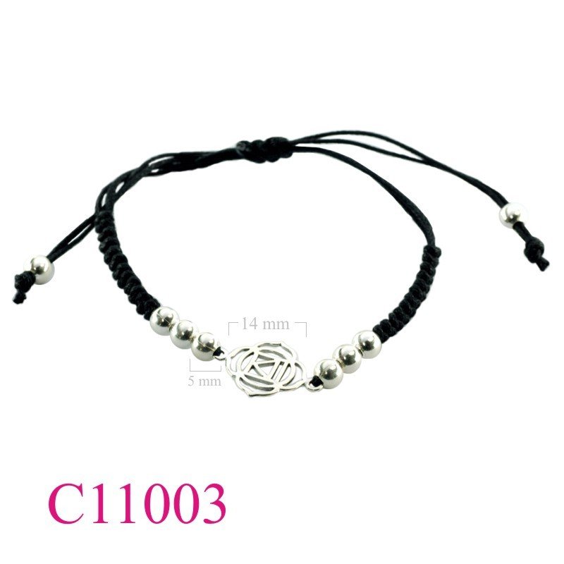Bracelet, 14mm openwork flat Chakra Root + 5mm beads and cotton string.