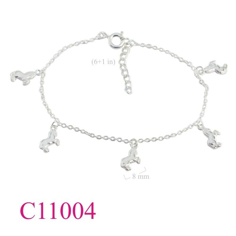 Bracelet, 6+1 inches chain and 5 hanging horses.