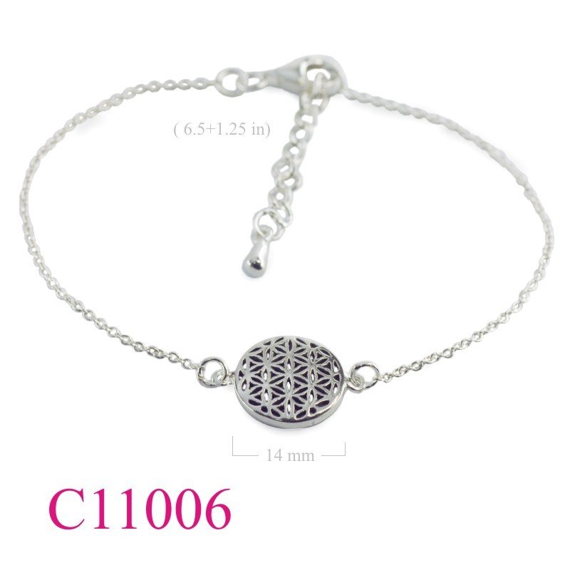 Bracelet, 6.5+1.25 inches chain and round openwork Flower of life.