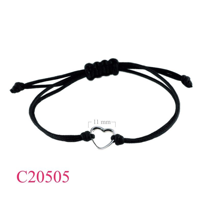 Bracelet, 12mm open heart and cotton string.