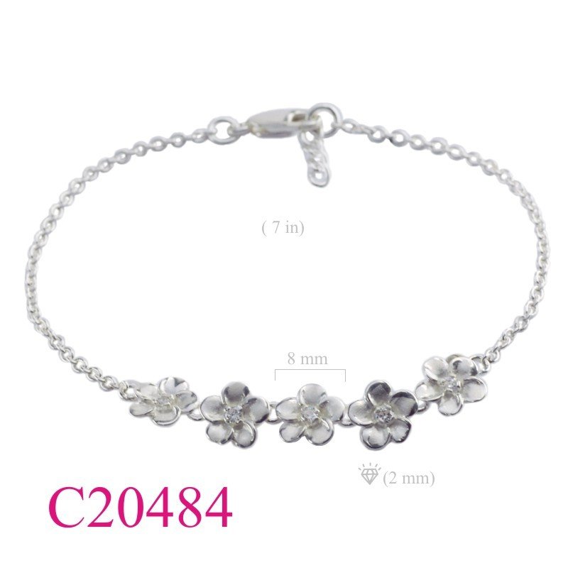 Flower Bracelet, CZ Bracelet, 5 pieces 8mm sandblast champacwith CCZs.