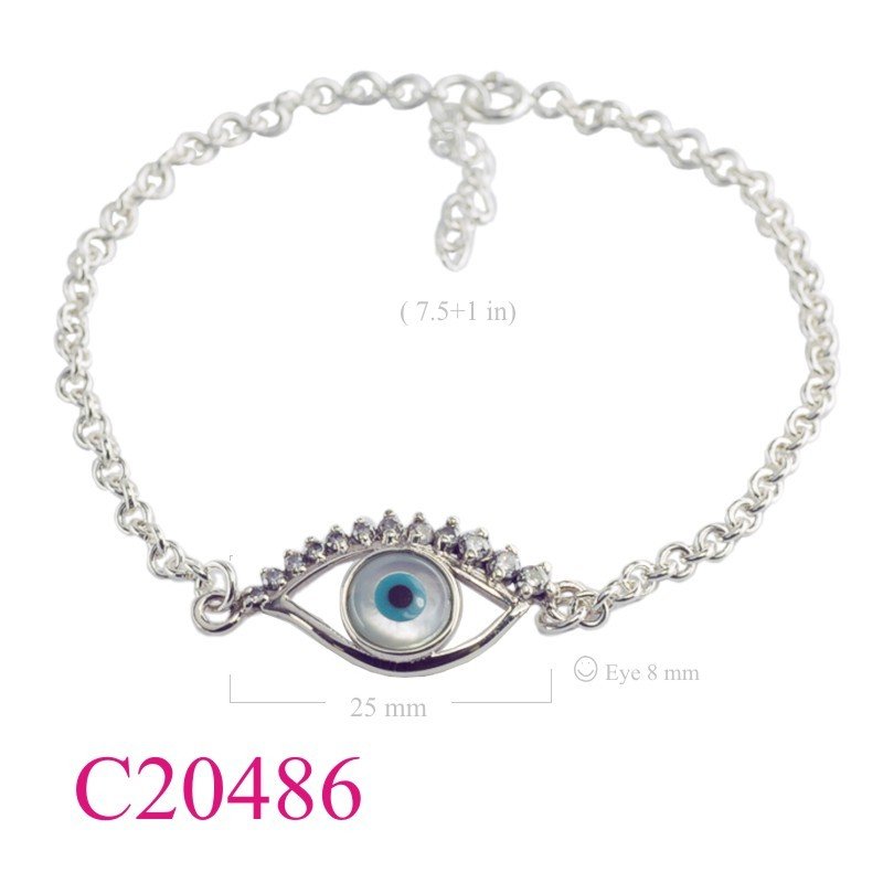 CZ Bracelet, Evil eyes Bracelet, 7.5 inches chain and evil eye design with small CCZs.