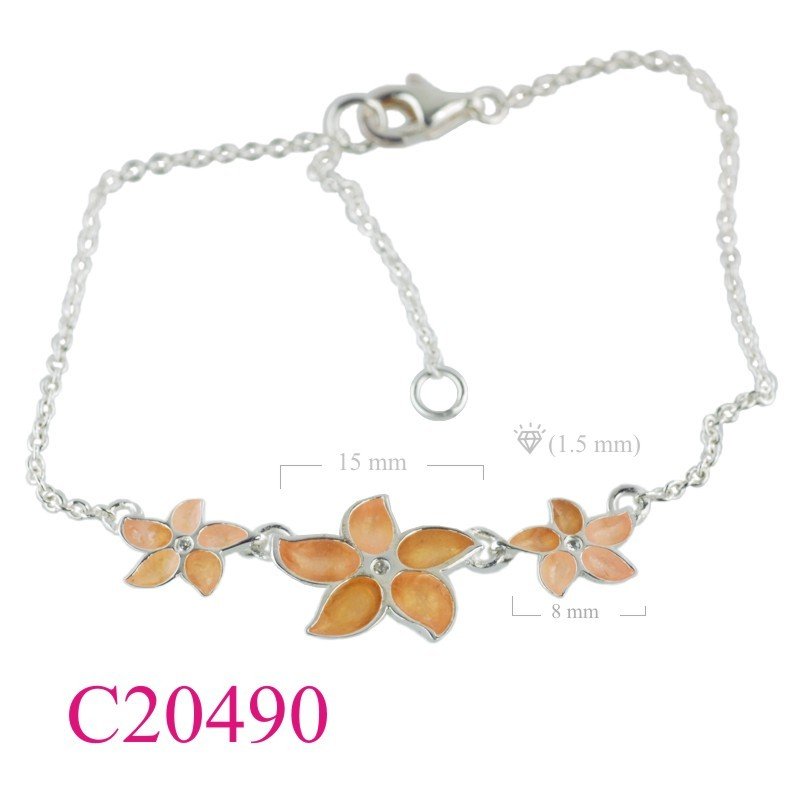 Flower Bracelet, CZ Bracelet, 3  with small CCZs enamel.