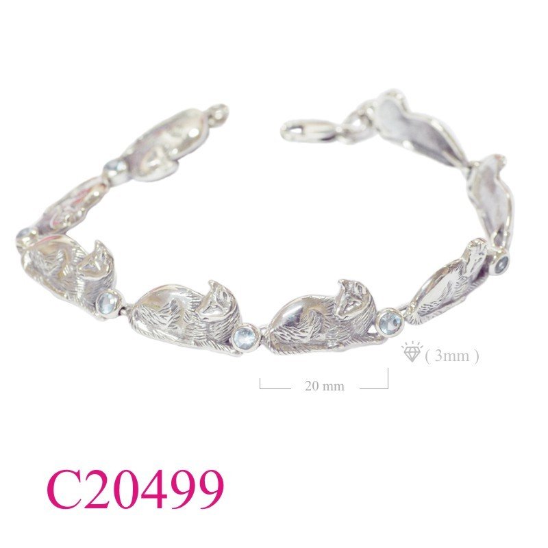 Bracelet, cats with round Aqua Glass stones.
