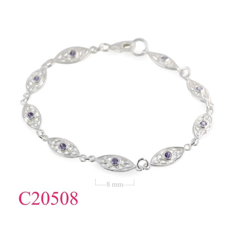 Bracelet, Trinities in eye shape with Amethyst CZ stones.