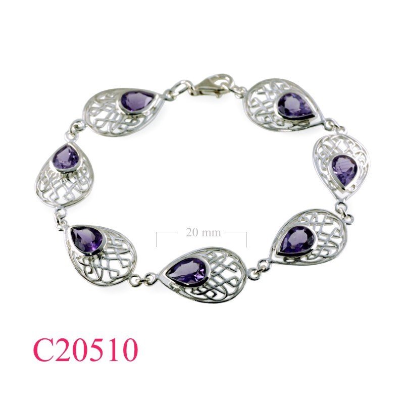 Bracelet, drop shape Celtic design with Real Amethyst stone.