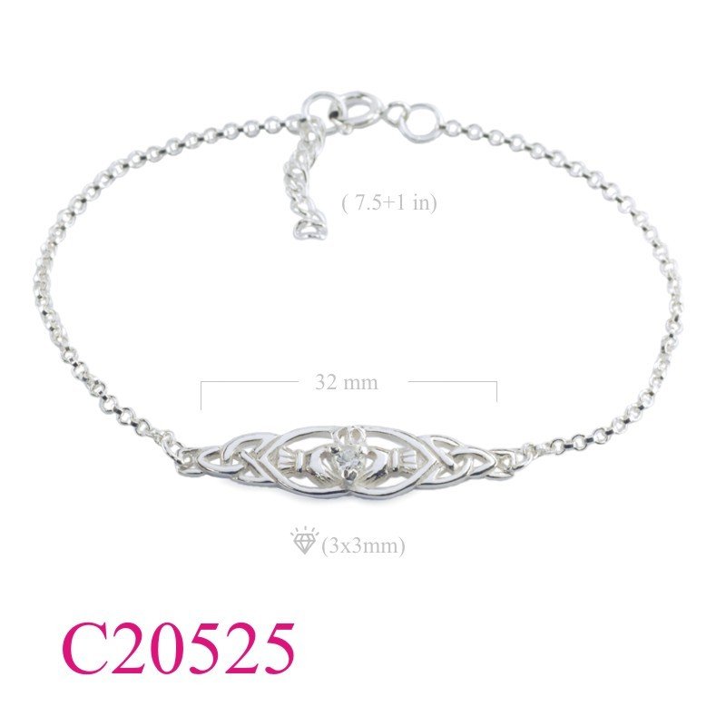 Claddagh Bracelet, Heart Bracelet, CZ Bracelet, Claddagh with heart CCZ.