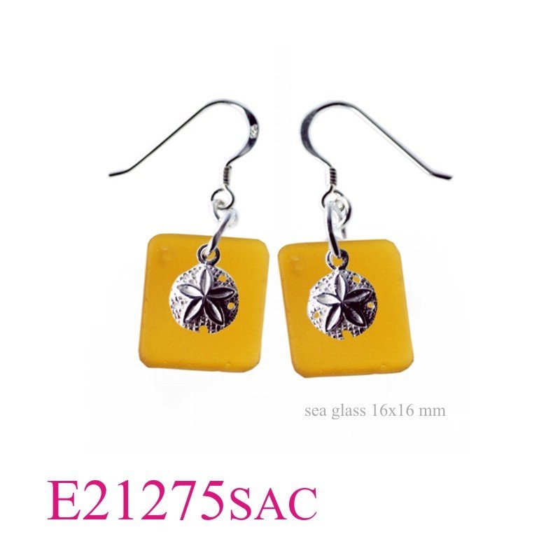Earrings, sand dollar and 16mm square Brown glass.