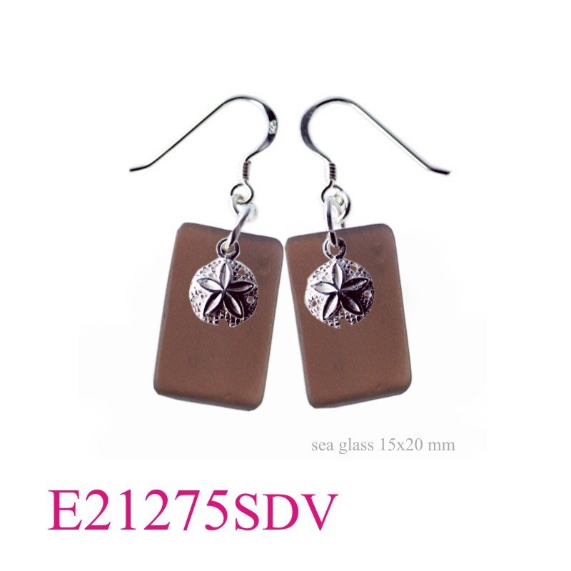 Earrings, sand dollar and 15x20 mm rectangle Violet glass.
