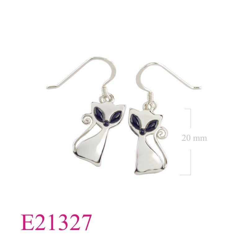Earrings, plain sitting cat with stone eyes.