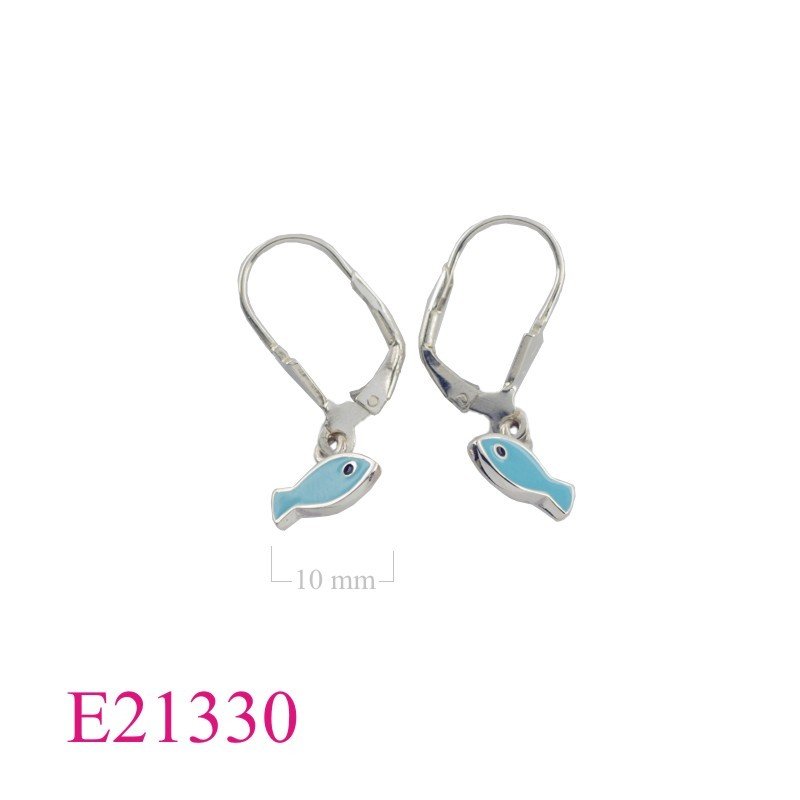 Earrings, enamel fish with lever back hook