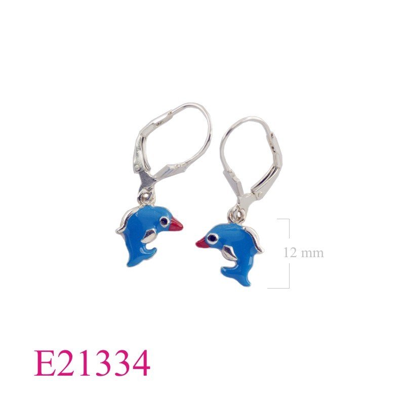 Earrings, enamel dolphin with lever back hook.