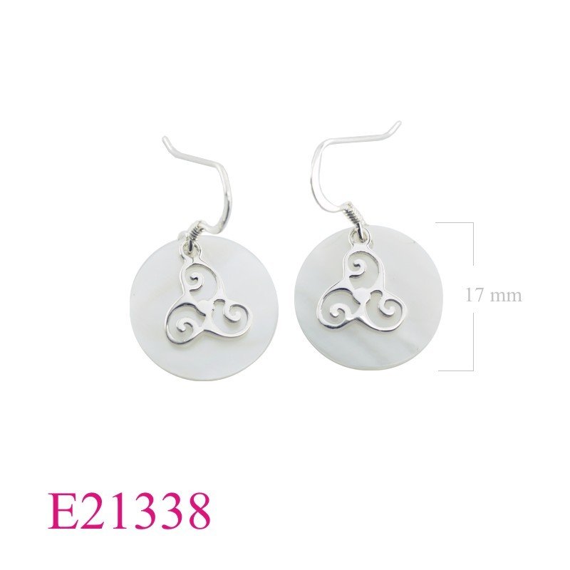 Triskelion Earrings, Triskelion and 14mm round synthetic MOP