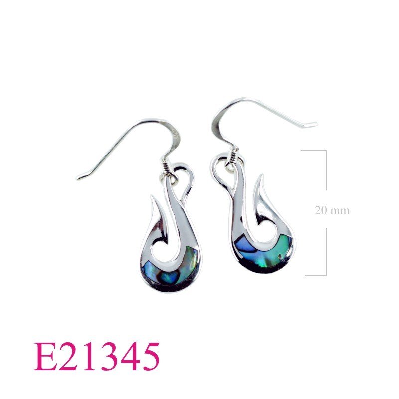 Earrings, Hei Matau fish hook.