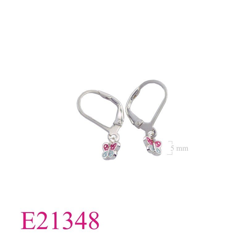 Earrings, enamel butterfly with Lever back hook