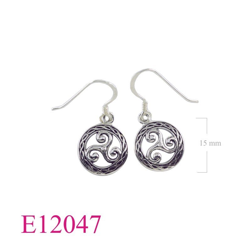 Triskelion Earrings, 13mm round openwork Triskelion.