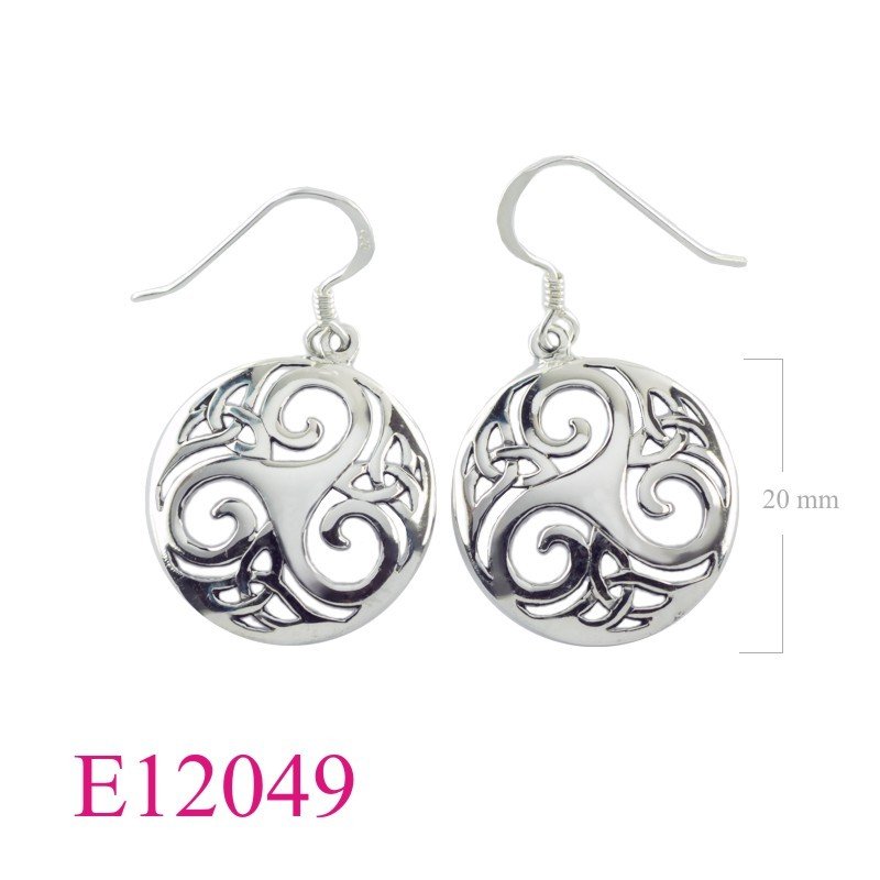 Triskelion Earrings, 20mm round openwork Triskelion.