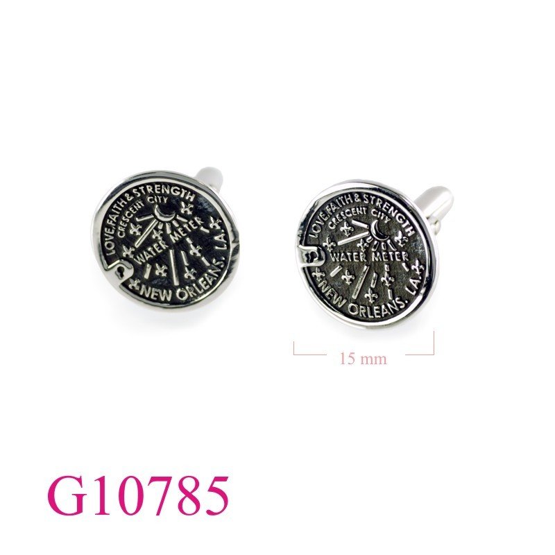 Gift Jewelry, 18mm round "WATER METER" stone cufflinks.