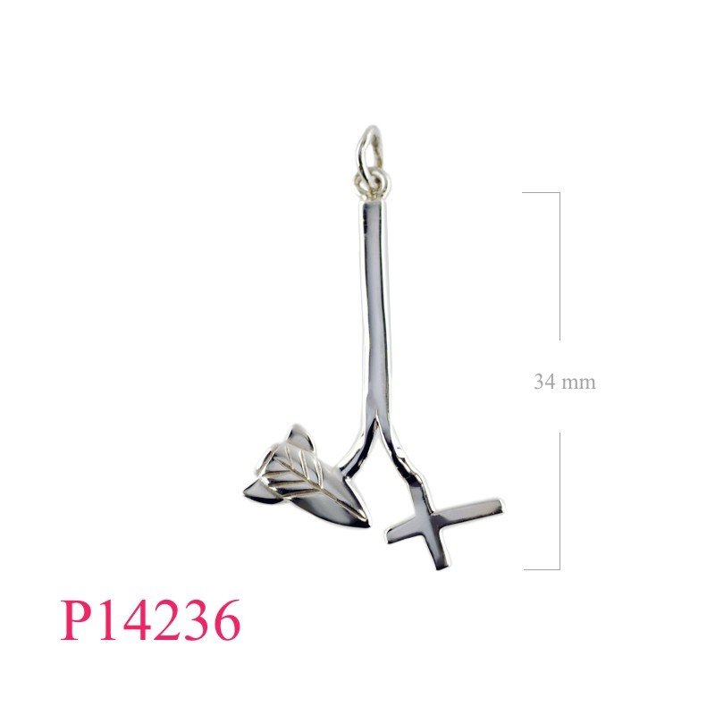 Pendant, cross and rocket long hanging.