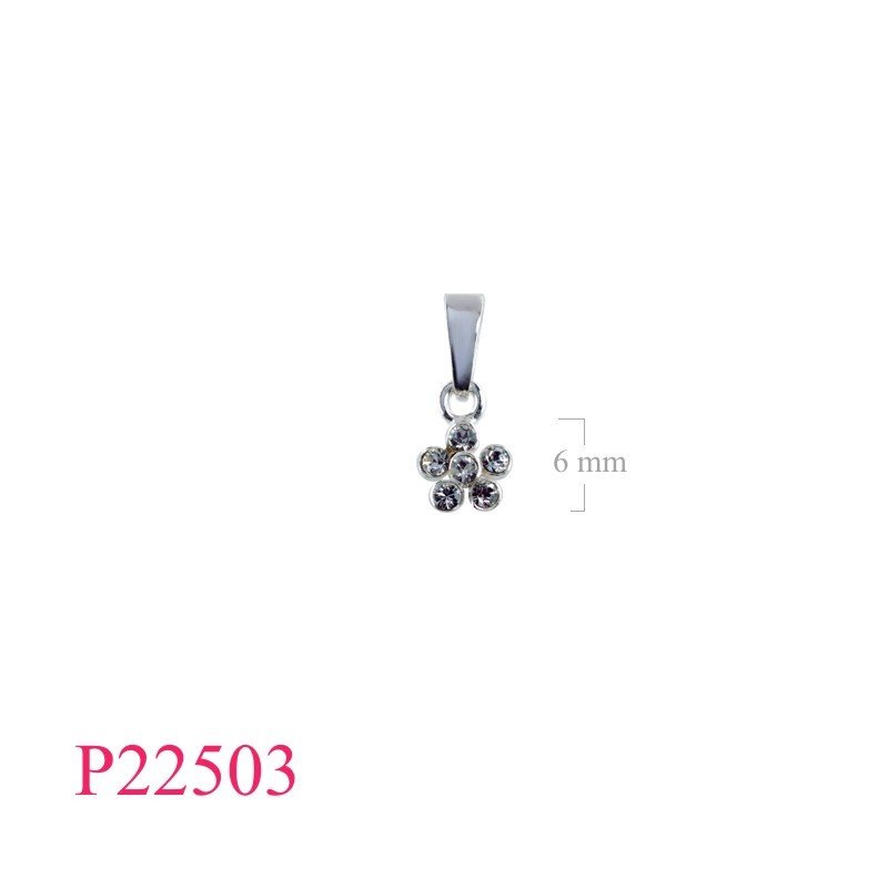Pendant, flower shapr with 6 Clear crystals.