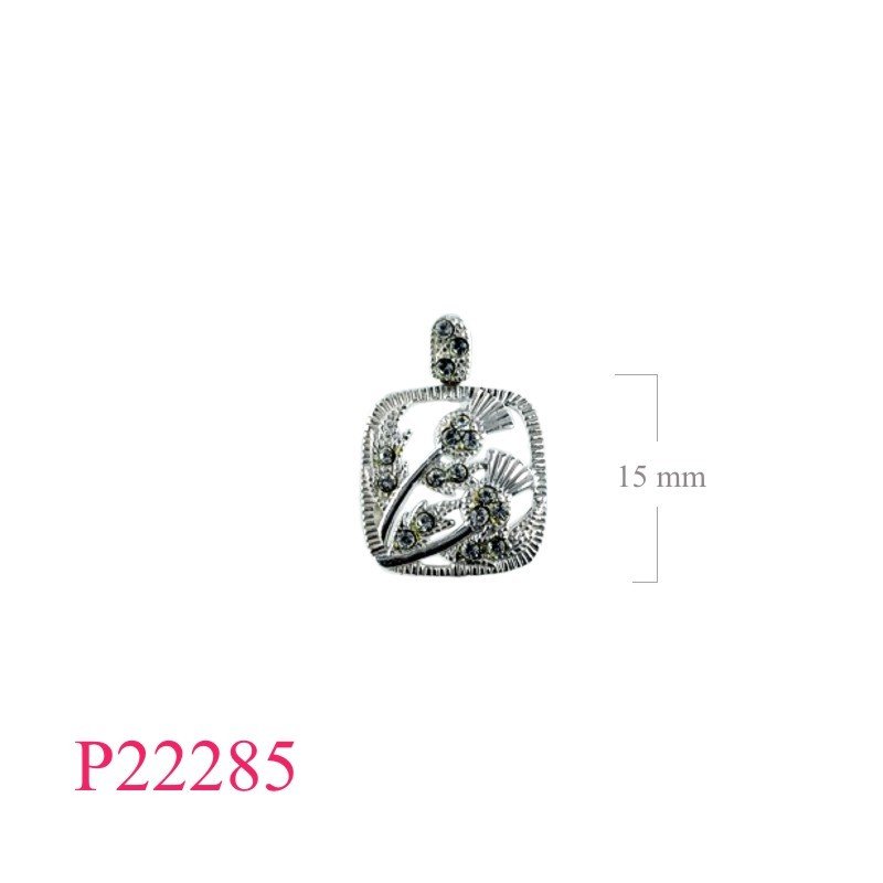 Pendant, double Thistles in square with small crystals.