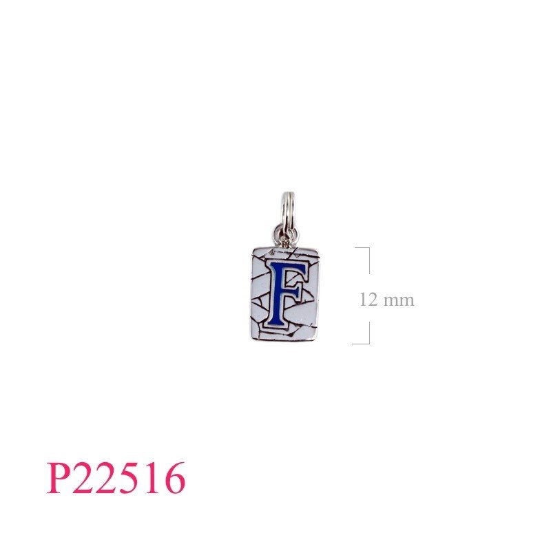Initial Pendant, "F" cracked tile design with 6mm spring ring