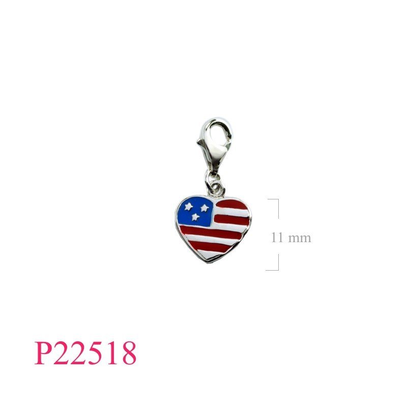 Heart American flag Pendant with 9mm clasp lock.