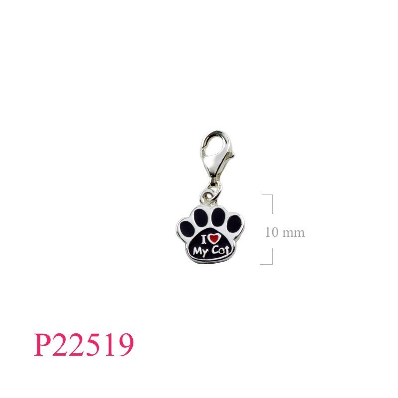 Enamel "I love my cat" cat paw Pendant with 9mm clasp lock.