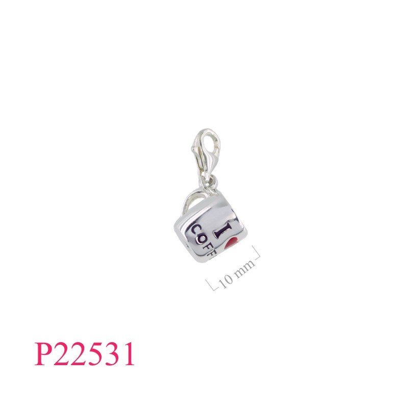 Enamel Pendant, "I love coffee" mug with 9mm clasp lock.