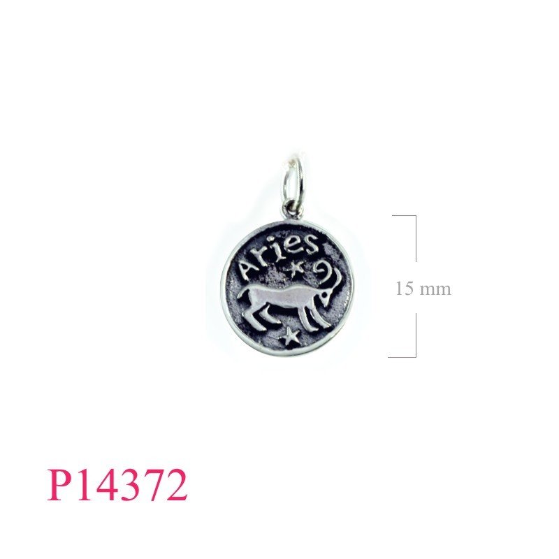 Pendant, Aries zodiac round charm.