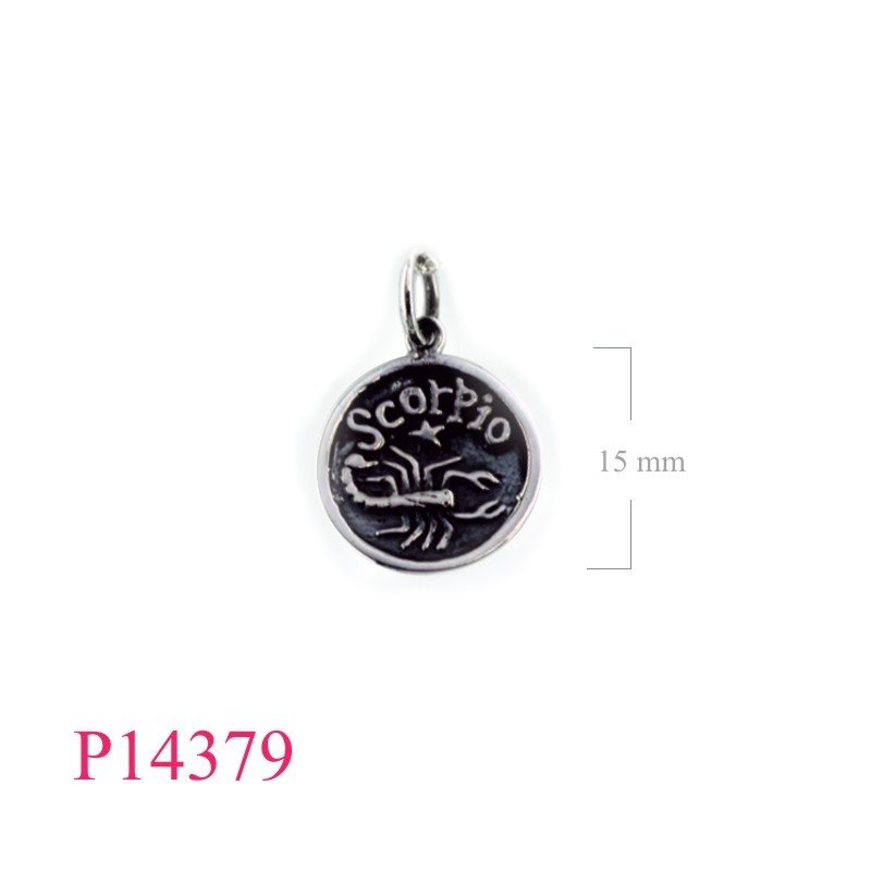 Pendant, Scorpio zodiac round charm.