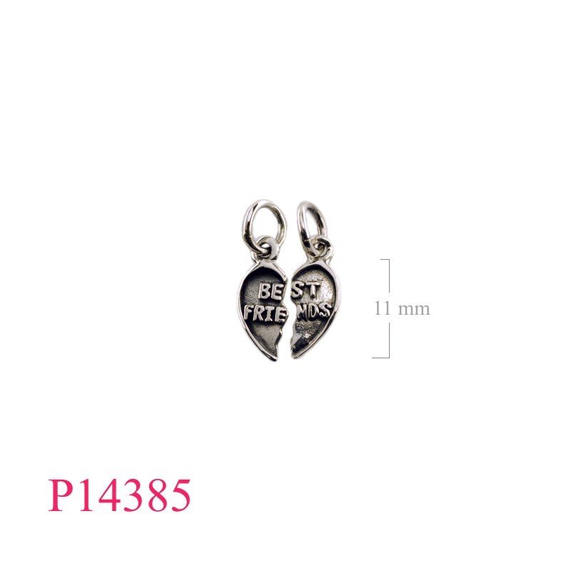 Pendant, 2 parts heart "BEST FRIENDS".