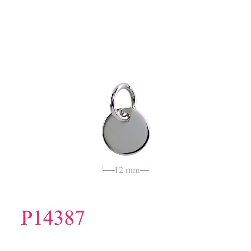 Pendant, 12x0.8mm round tag 10mm jump ring.