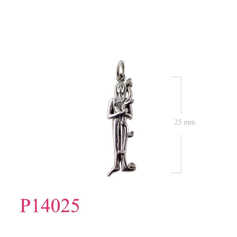 Pendant, lady holding wine.