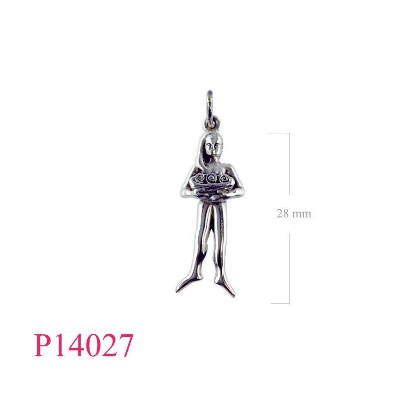 Pendant, lady holding basket.