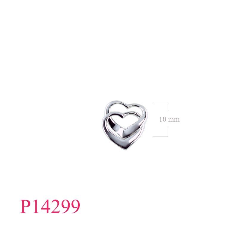 Pendant, 2 linked hearts with Rhodium plated.