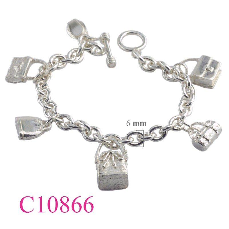 Bracelet, t-lock chain with 5 hanging bags.