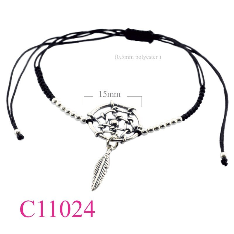 Bracelet, 15mm round dream catcher and black string.