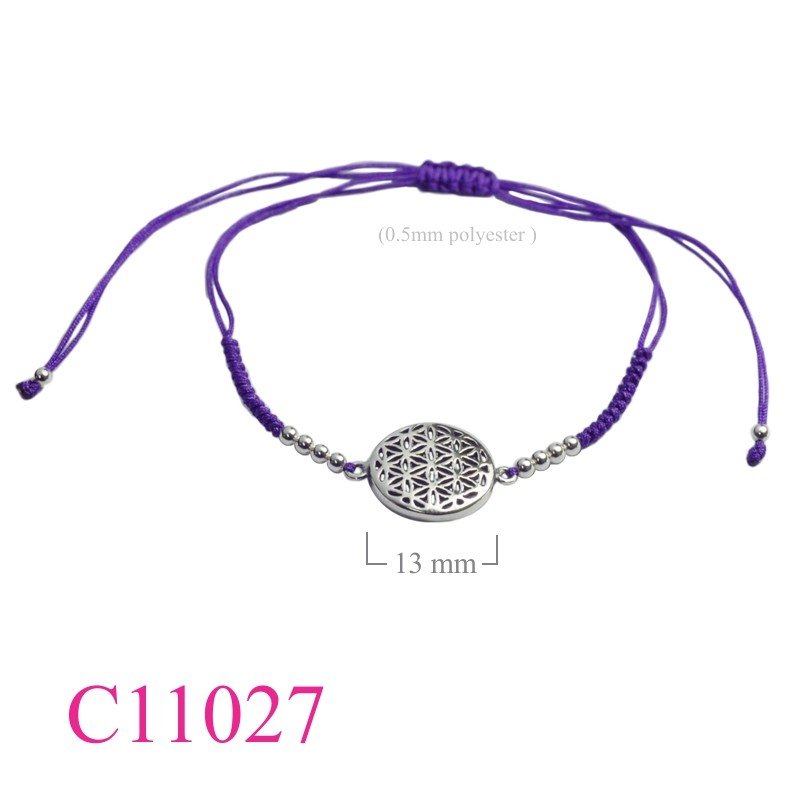 Bracelet, 12mm round flower of life and colour string.