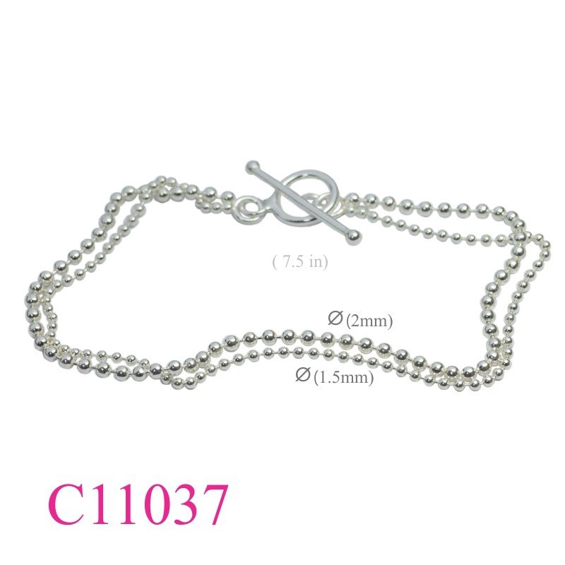Bracelet, 7.5 inches 2mm ball chain and T bar.