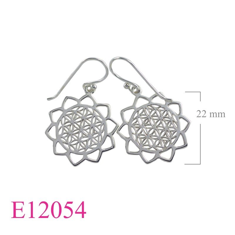 Earrings, 22mm openwork Flower of Life (dot hook).