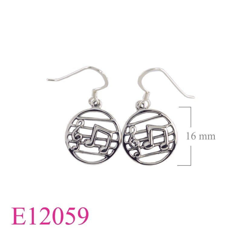 Music Earrings, Music Note Earrings, 15.5mm round  design.