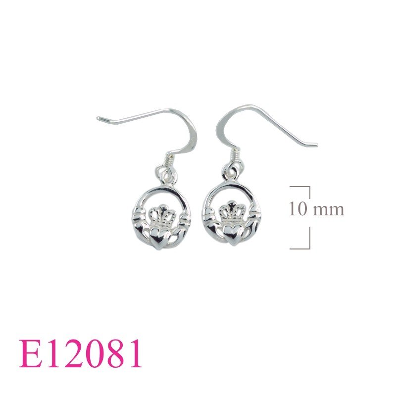 Earrings, 10mm round Claddagh.