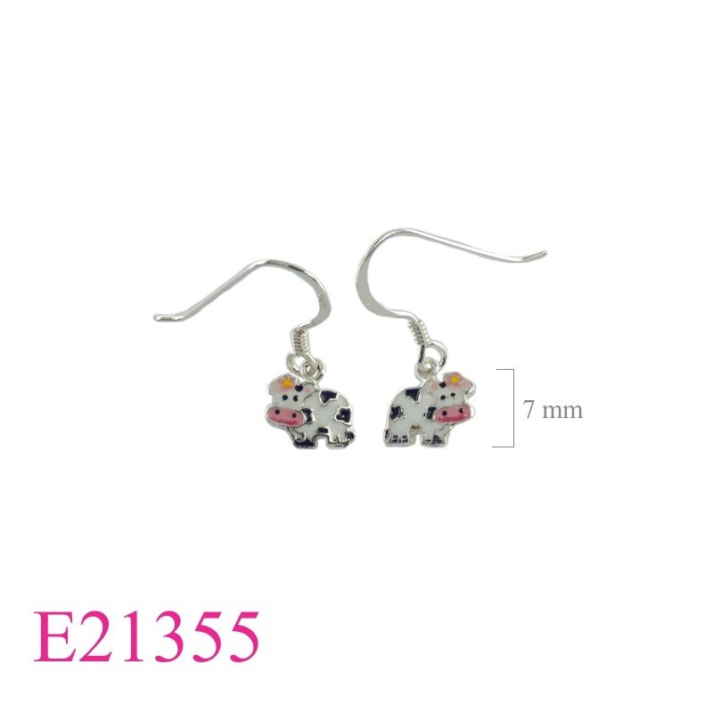 Earrings, enamel small cow.