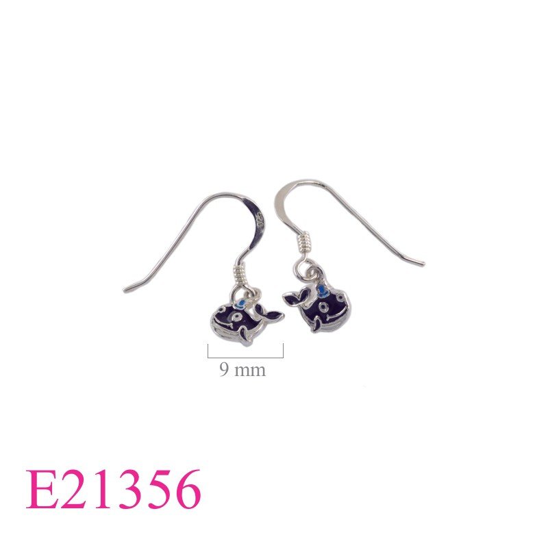 Earrings, enamel small whale.