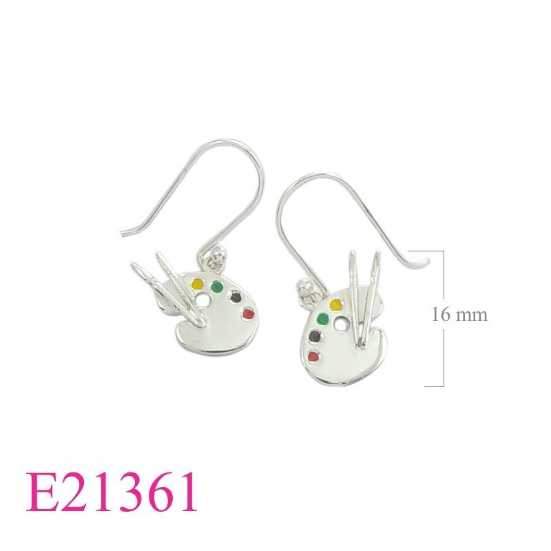 Earrings, enamel colour tray.