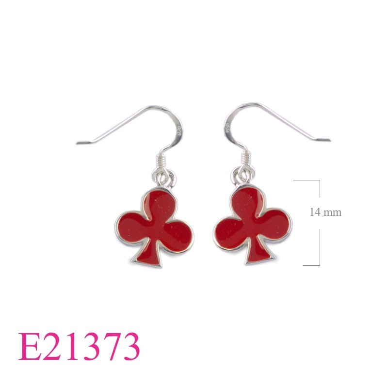 Earrings, enamel club.