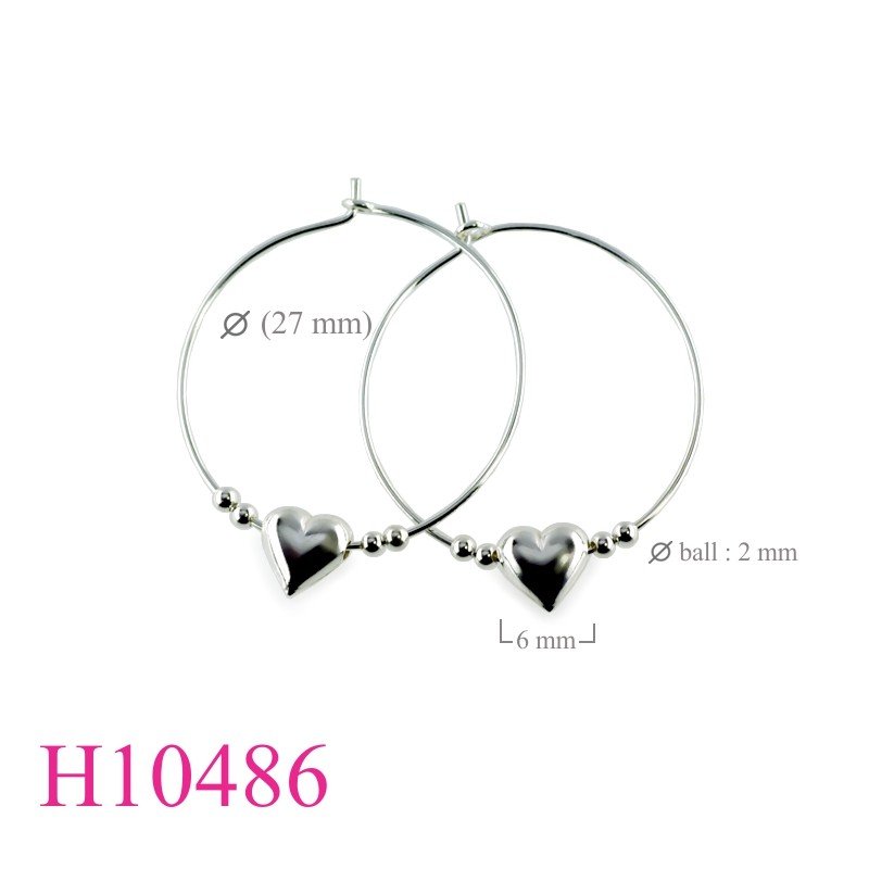 Earrings, 27mm hoop and heart beads.
